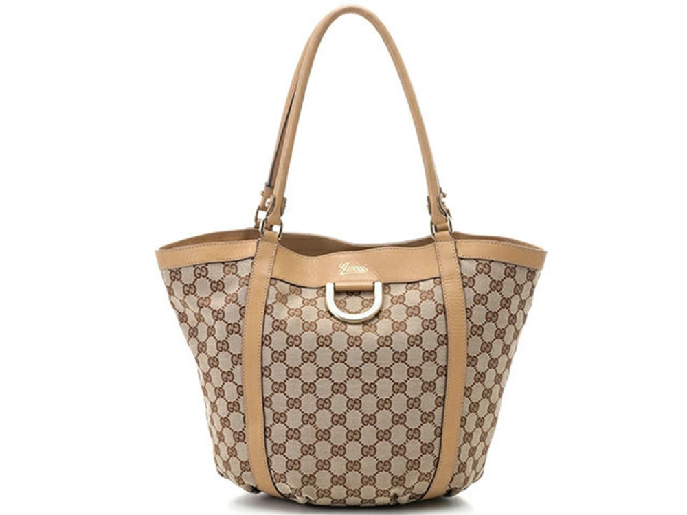 Gucci Bag Shoulder Tote GG Canvas Beige Cream Calfskin